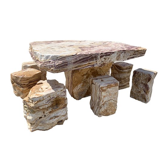 Ensemble table et tabouret en pierre naturelle 