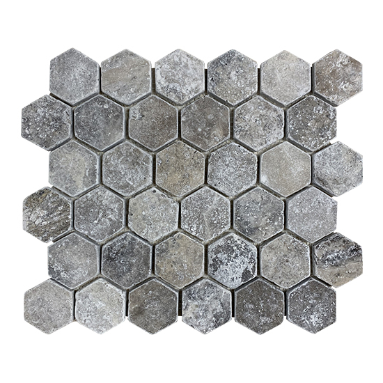 Mosaique hexagone en travertin